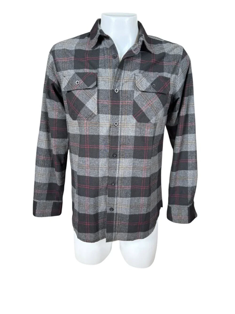 burnside men's black and gray long sleeve collared button down shirt size M